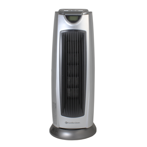 Comfort Zone CZ499R 1500W Electric Ceramic Oscillating Digital Tower Heater with Remote, Silver